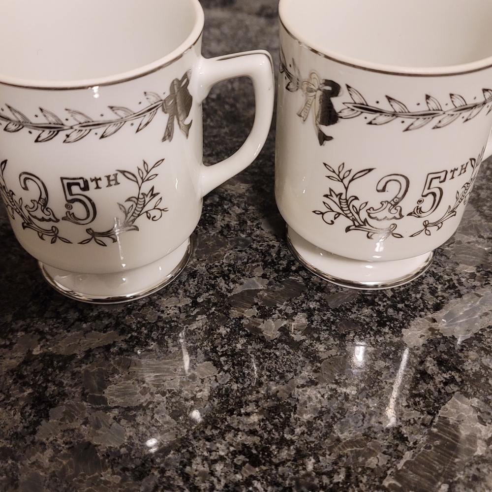 Lefton Silver Anniversary 25th Tea Coffee China Cups Japan EUC